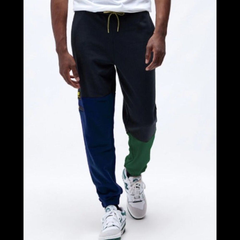NWT Men's New Balance Colorblock Higher Learning Sweatpants Black Navy Small